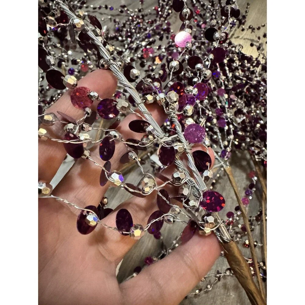 Beaded wire Christmas Tree Picks, purple silver Lot Of 18 Christmas.